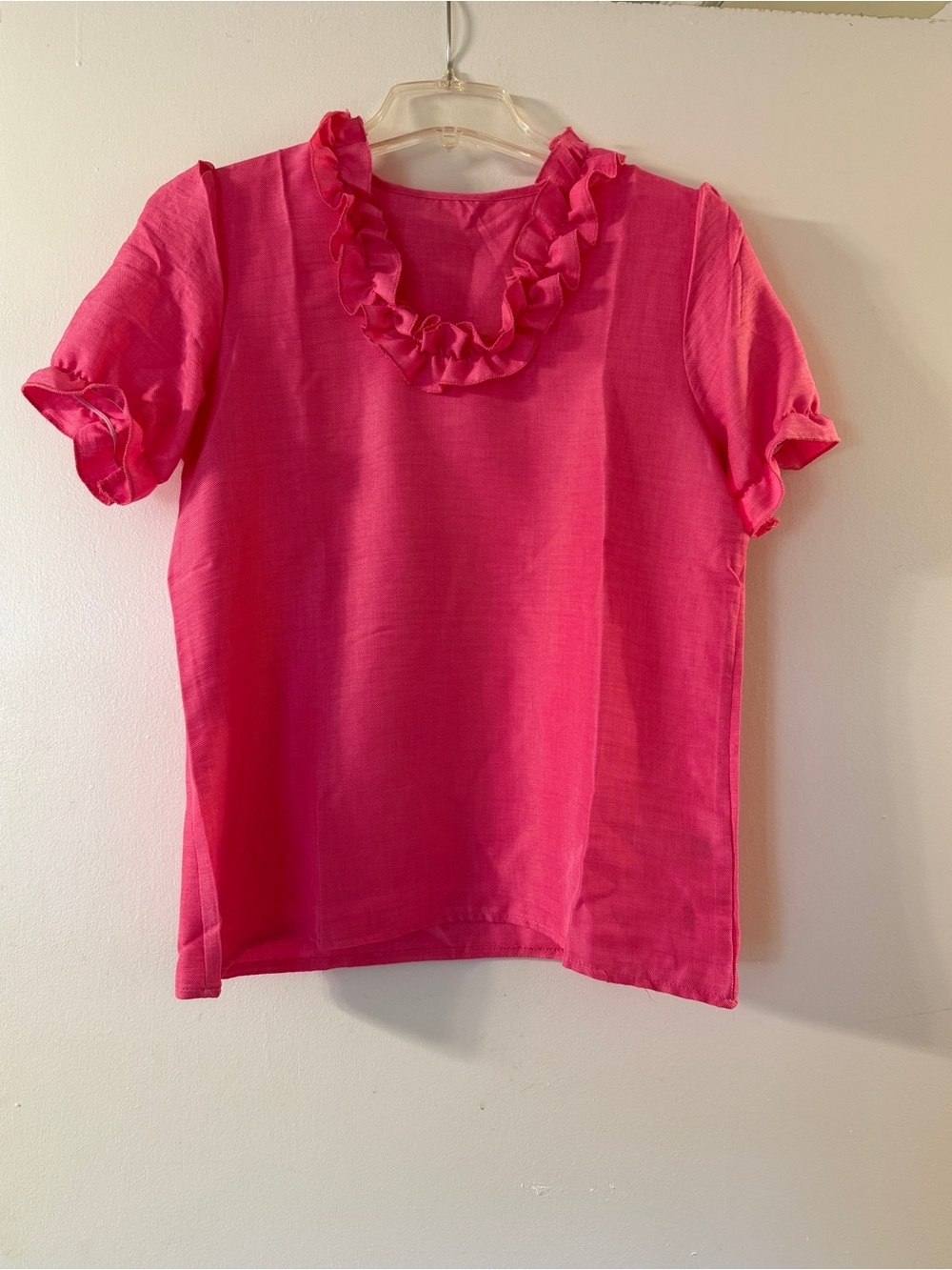 Ruffled V-Neck Linen Top in Vibrant Fuchsia